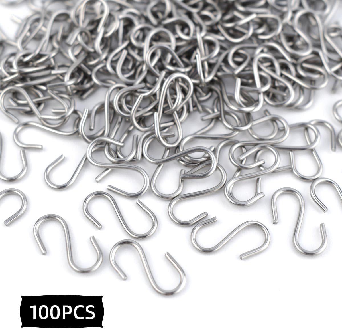 100 Mini S Hooks - Metal Shaped Hangers for Crafts, Jewelry & DIY Key Chains V1258-DP02-A-962