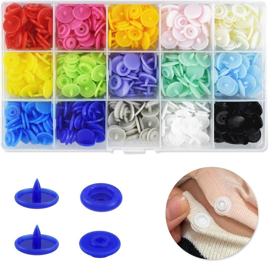 150 Sets Plastic Snaps Fasteners T5 Resin Snap Buttons Kit for Clothing Sewing Crafting No-Sew Round with V1258-DP02-A-970