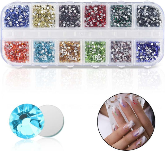 2400 Pieces Flat Back Rhinestones Colorful Round Glass Gems for Nail Art & Face Makeup Flatback Crystal V1258-DP02-A-973