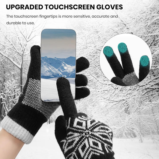 Winter Gloves for Women & Men Wool Winter Gloves Warm Thicken Fleece Touch Screen Glove for Cold Weather V1258-DP02-A-98