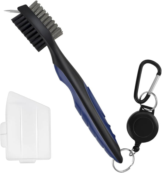 Golf Club Brush and Groove Cleaner Retractable Zip-Line Cleaning Tool Brushes with Aluminum Carabiner V1258-DP02-A-982