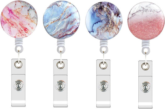 4 Pack Marble Badge Alligator Clip Retractable Reel Id Name Card Holder for Nurse Doctor Office Worker V1258-DP02-A-985