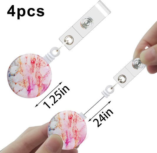 4 Pack Marble Badge Alligator Clip Retractable Reel Id Name Card Holder for Nurse Doctor Office Worker V1258-DP02-A-985