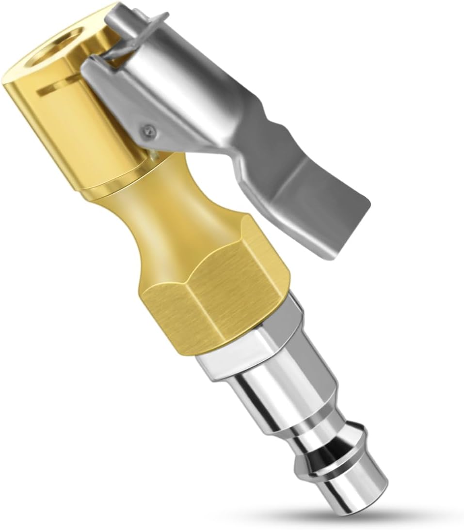 Air Chuck with Clip Tire Inflator Compressor Closed Flow Lock Brass Hose Connect Accessories Heavy Duty Gauge V1258-DP02-A-988