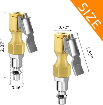 Air Chuck with Clip Tire Inflator Compressor Closed Flow Lock Brass Hose Connect Accessories Heavy Duty Gauge V1258-DP02-A-988