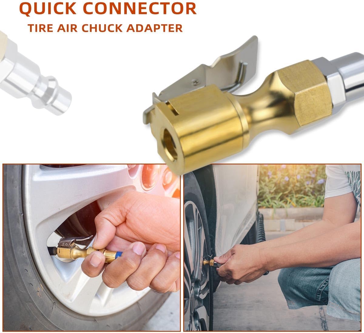Air Chuck with Clip Tire Inflator Compressor Closed Flow Lock Brass Hose Connect Accessories Heavy Duty Gauge V1258-DP02-A-988