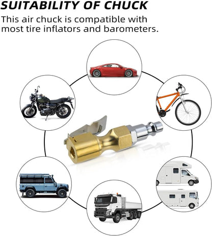 Air Chuck with Clip Tire Inflator Compressor Closed Flow Lock Brass Hose Connect Accessories Heavy Duty Gauge V1258-DP02-A-988