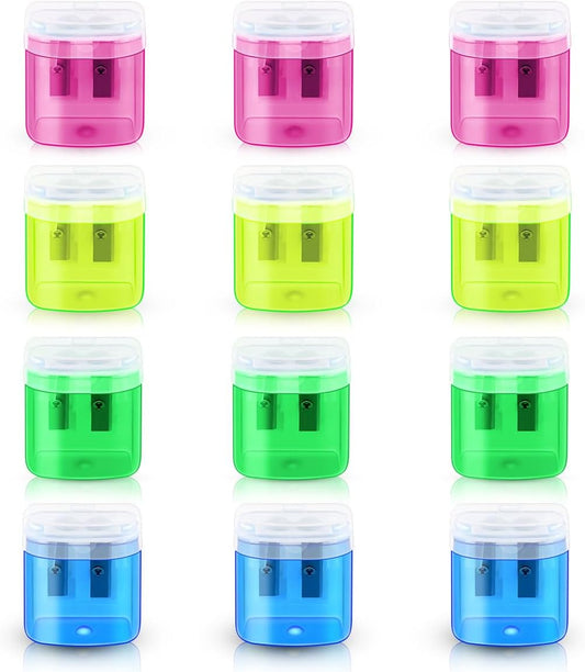12 Pack Manual Pencil Sharpener for School Office Home Classroom Colored Dual Holes Pencils Sharpeners with V1258-DP02-A-989