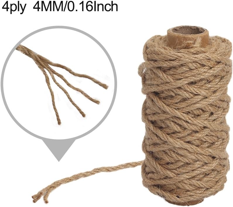 Strong Natural Jute Twine, 4mm Thick 66 Feet Long Jute String Rope Roll for Garden, Arts & Crafts, Home V1258-DP02-A-99