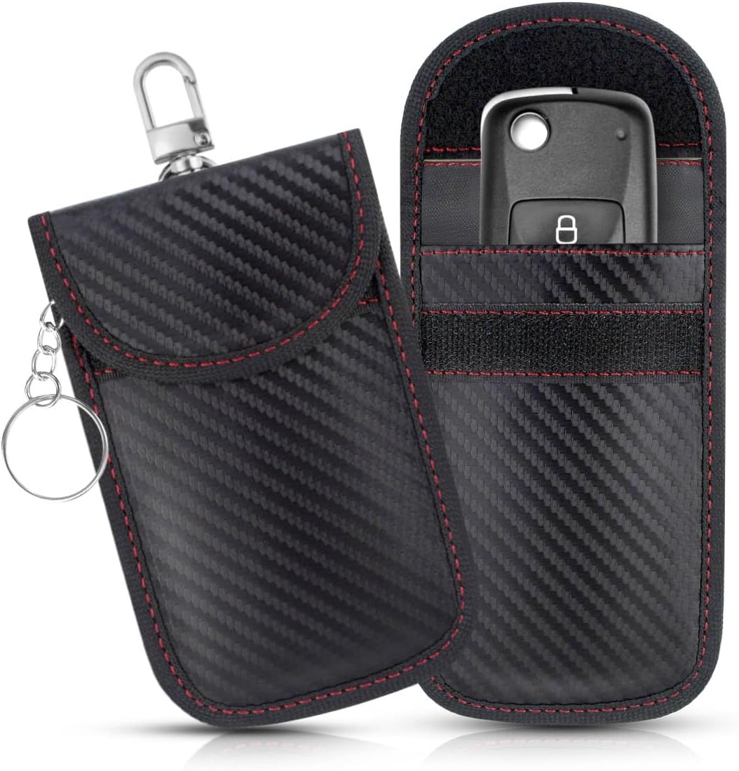 2 Pack Faraday Car Keycase Protective Bag rfid Signal Blocking Key Fob Protector Carbon Fiber Security V1258-DP02-A-992