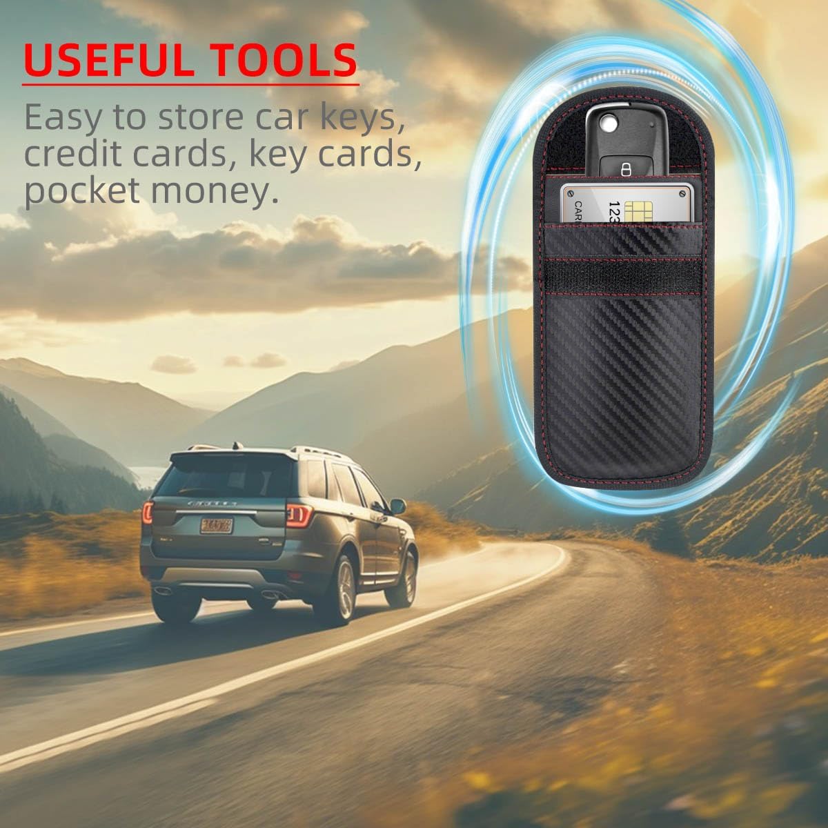 2 Pack Faraday Car Keycase Protective Bag rfid Signal Blocking Key Fob Protector Carbon Fiber Security V1258-DP02-A-992