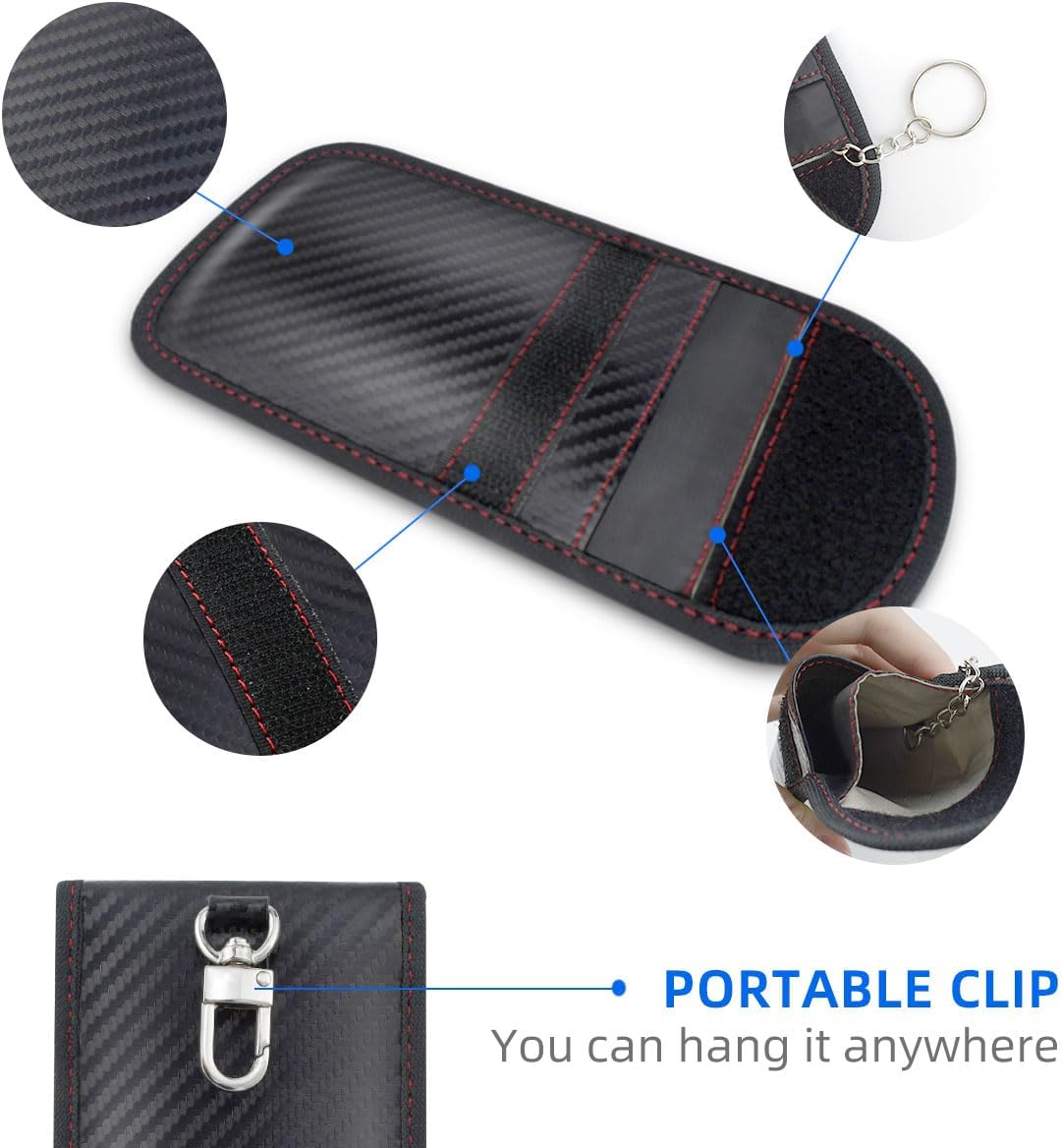 2 Pack Faraday Car Keycase Protective Bag rfid Signal Blocking Key Fob Protector Carbon Fiber Security V1258-DP02-A-992