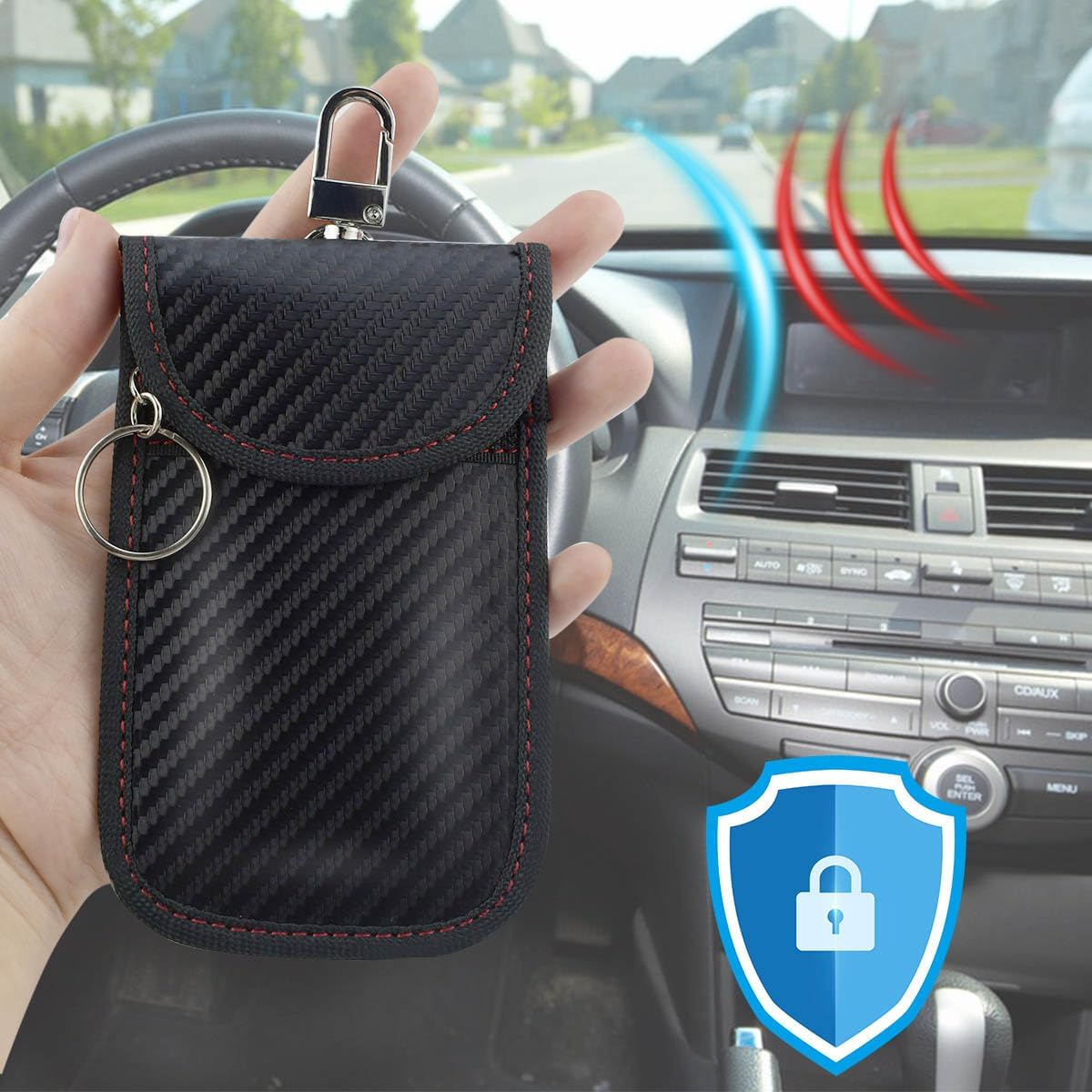 2 Pack Faraday Car Keycase Protective Bag rfid Signal Blocking Key Fob Protector Carbon Fiber Security V1258-DP02-A-992