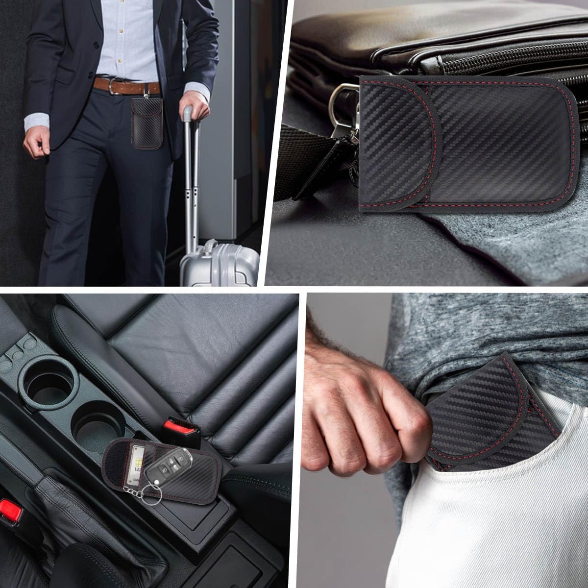 2 Pack Faraday Car Keycase Protective Bag rfid Signal Blocking Key Fob Protector Carbon Fiber Security V1258-DP02-A-992