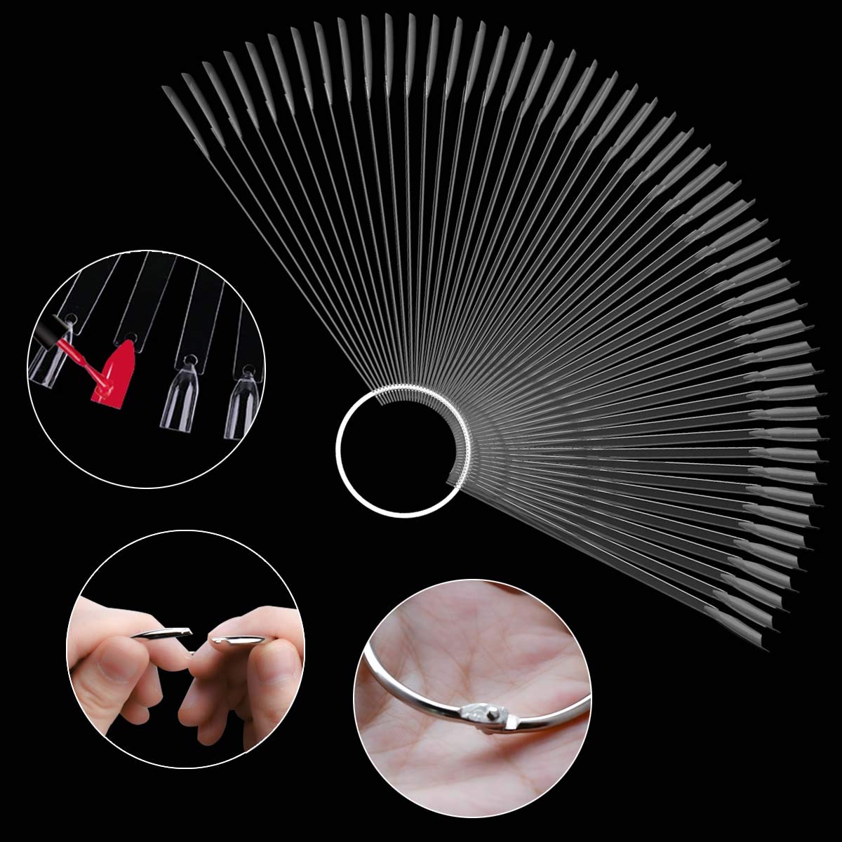 2 Set 100 Tips Clear Nail Art Swatches Sticks Polish Board Display Practice Tool Transparent Fan-shaped False V1258-DP02-A-995