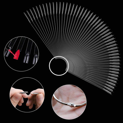 2 Set 100 Tips Clear Nail Art Swatches Sticks Polish Board Display Practice Tool Transparent Fan-shaped False V1258-DP02-A-995