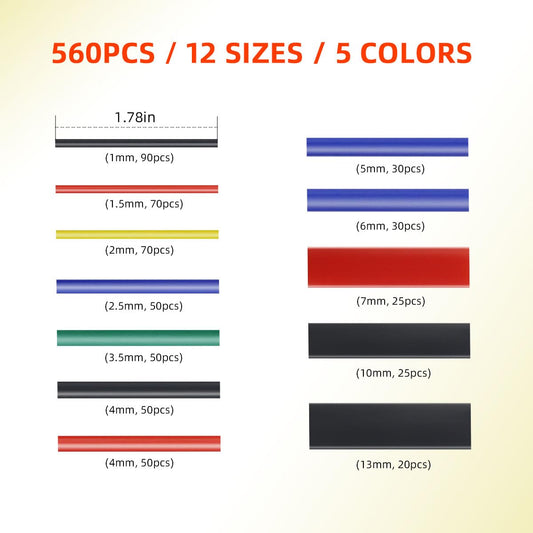 560 Pcs Heat Shrink Tubing Kit Marine Grade Wrap 2:1 Ratio Adhesive Lined Industrial Tube 12 Sizes Electrical V1258-DP02-A-996