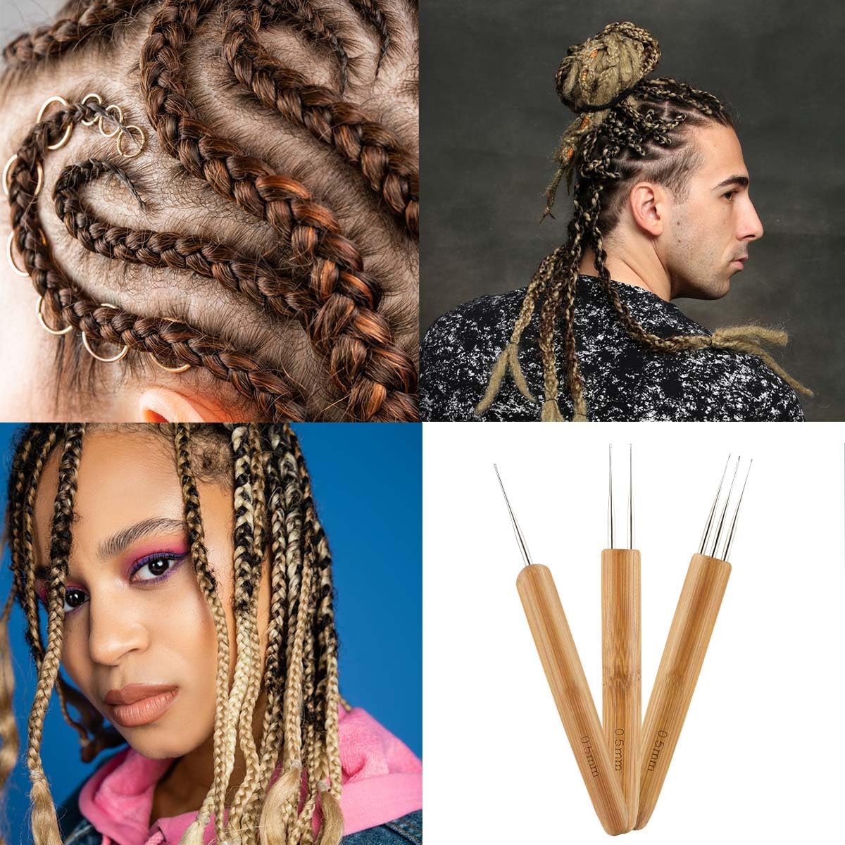 3 Pcs Dreadlock Crochet Hooks - Hook Tool for Hair Locs & Dread Braids 0.5Mm Braid Craft Weaving Needles with V1258-DP02-A-998