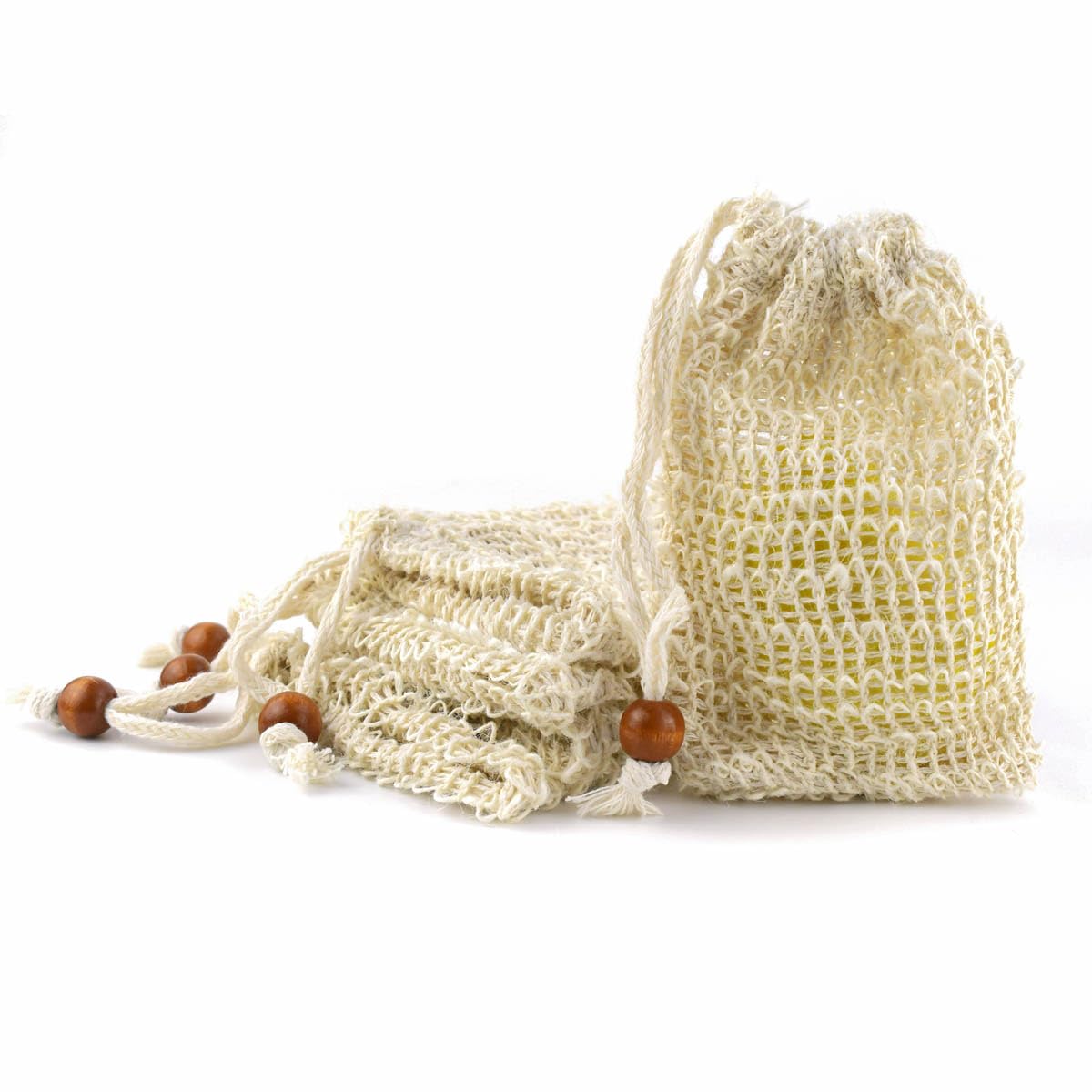 5 Pack Soap Saver Bag Exfoliating Pouch Shower Mesh Bar Natural Sisal for Bath and Bags with Drawstring V1258-DP02-A-999