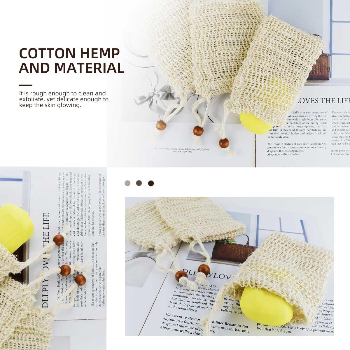 5 Pack Soap Saver Bag Exfoliating Pouch Shower Mesh Bar Natural Sisal for Bath and Bags with Drawstring V1258-DP02-A-999