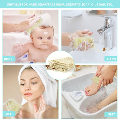 5 Pack Soap Saver Bag Exfoliating Pouch Shower Mesh Bar Natural Sisal for Bath and Bags with Drawstring V1258-DP02-A-999