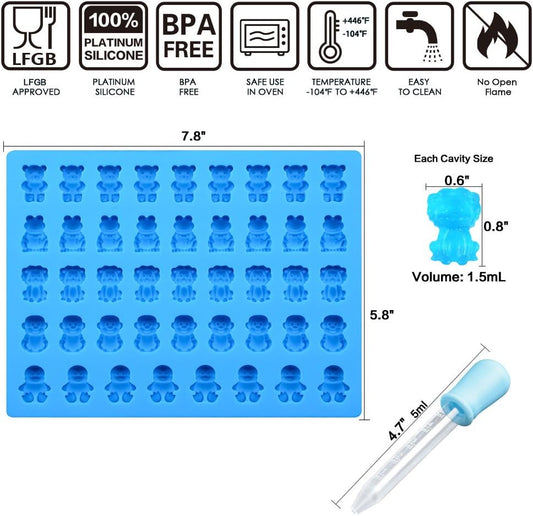 Silicone Candy Gummy Bear Molds - Chocolate Molds Including Bears, Frogs, Lions, Monkeys, Penguins Gummie V1258-DP02-B-10