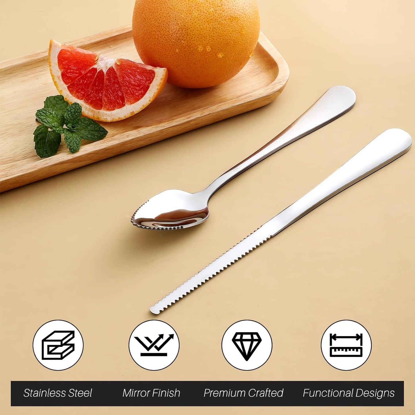 4-piece Grapefruit Spoons and Grapefruit Knife, 18/8 Stainless Steel V1258-DP02-B-101