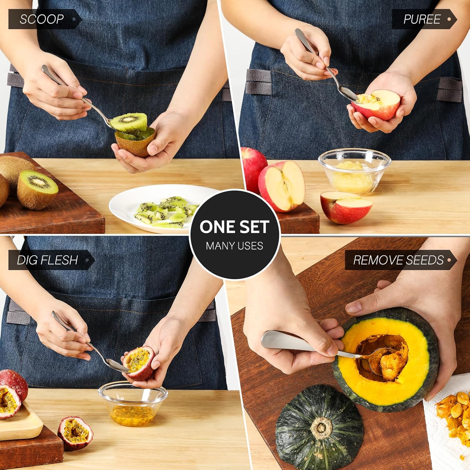 4-piece Grapefruit Spoons and Grapefruit Knife, 18/8 Stainless Steel V1258-DP02-B-101