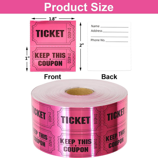 ceiba tree 1000 Raffle Tickets Double Roll Metallic Pink Foil Ticket for Events Carnivals Entry Class Reward V1258-DP02-B-1010