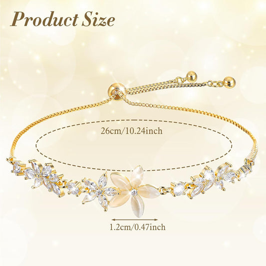 Gold Adjustable Bracelets for Women,Dainty Flower Bracelet Rhinestone Slider Floral Bracelet Floral Jewelry V1258-DP02-B-1012