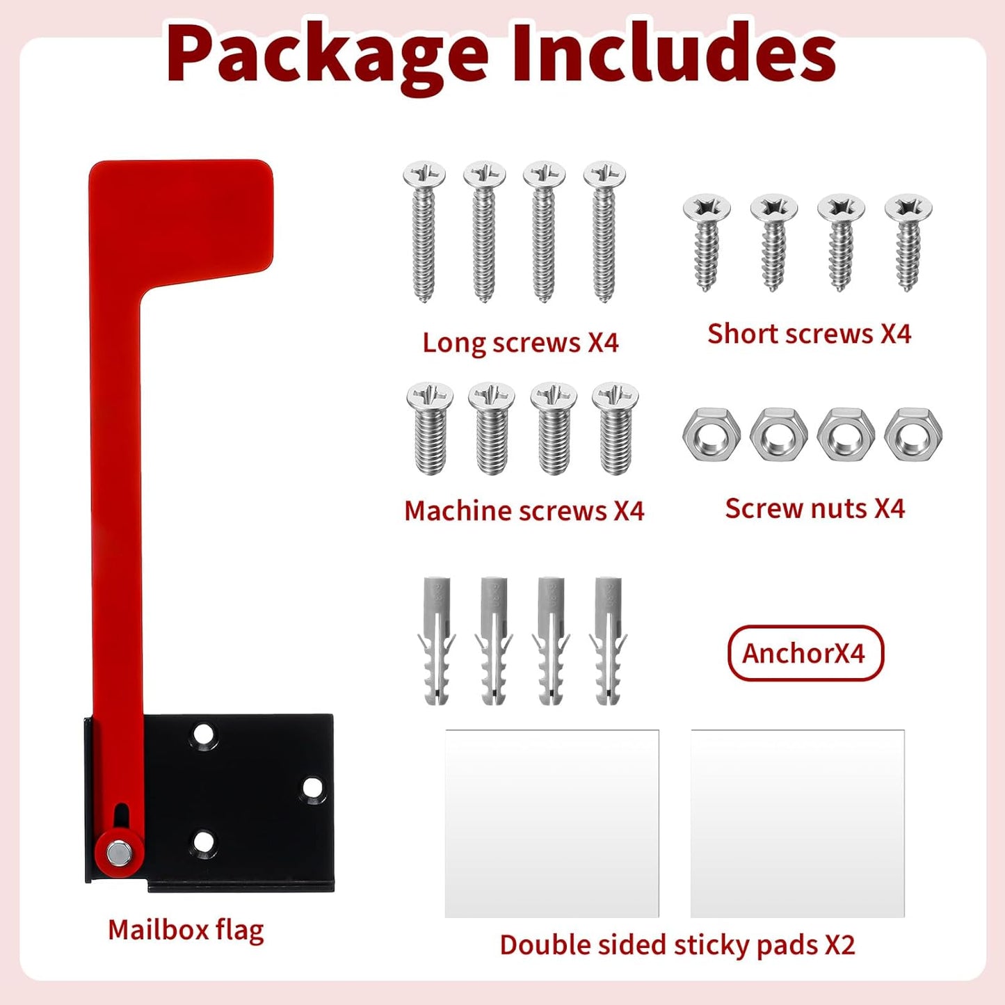 Flag for Mailbox,Red Mailbox Flag Replacement Kit Stainless Steel Mail Box Flags for Outside Metal Wood Wall V1258-DP02-B-1014