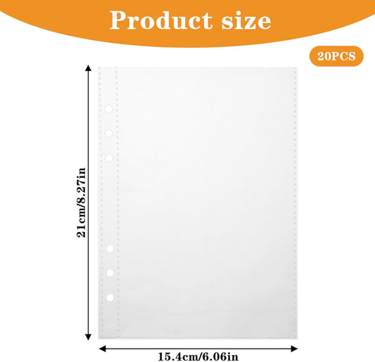 20 Sheets Clear Binder Sleeves - A5 6 Ring Binder Pocket Sheets Protectors, Double Sided Pet Clear Page V1258-DP02-B-1015