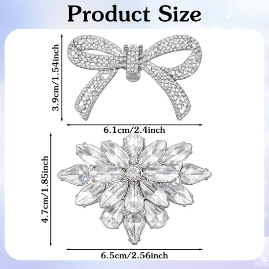 2 Pairs Rhinestone Shoe Clips for Women Dress Shoes, Bow Flower Brilliant Crystal Shoe Decor, DIY Shoes V1258-DP02-B-1017