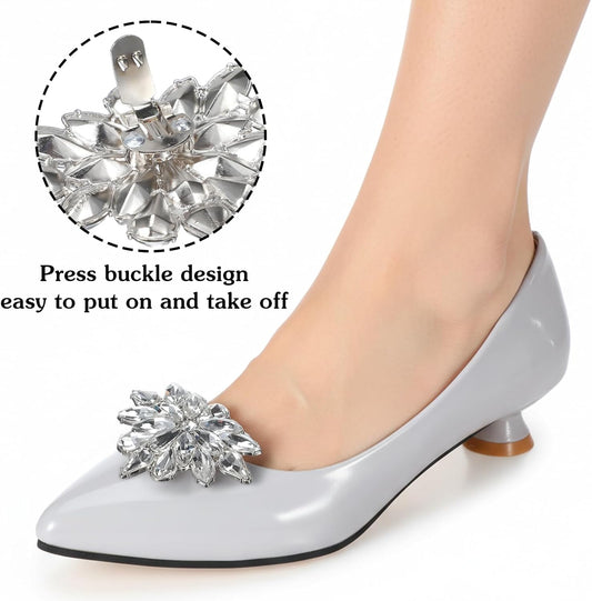2 Pairs Rhinestone Shoe Clips for Women Dress Shoes, Bow Flower Brilliant Crystal Shoe Decor, DIY Shoes V1258-DP02-B-1017