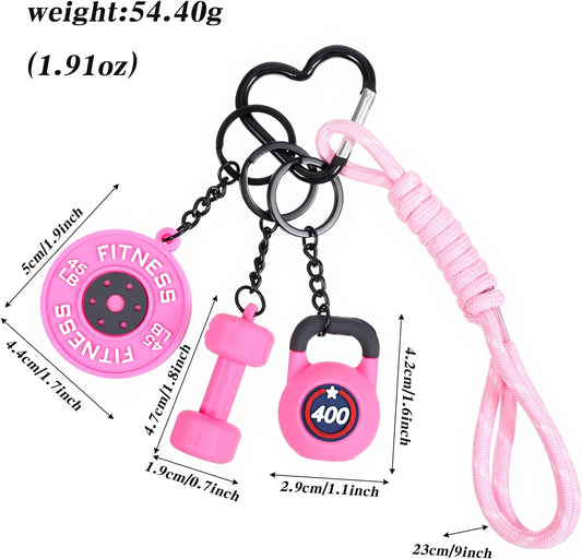 Fitness Keychain for Women,Dumbbell Gym Bag Charm,PVC Workout Keychain Accessory for Gym Lovers (Black) V1258-DP02-B-1019