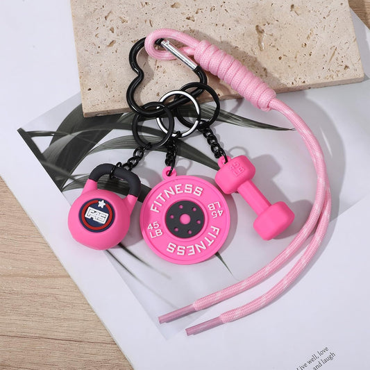 Fitness Keychain for Women,Dumbbell Gym Bag Charm,PVC Workout Keychain Accessory for Gym Lovers (Black) V1258-DP02-B-1019