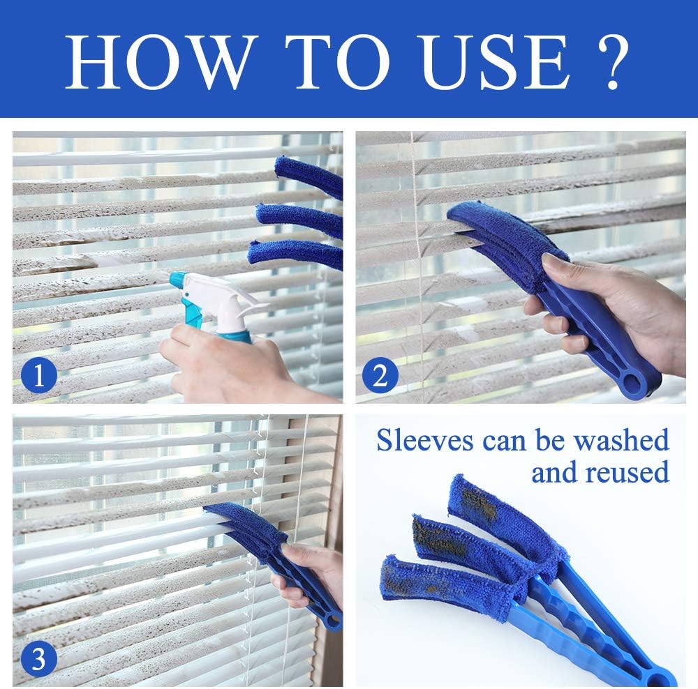 Window Blind Cleaner Duster Brush with 5 Microfiber Sleeves - Blind Cleaner Tools for Window Shutters Blind V1258-DP02-B-102