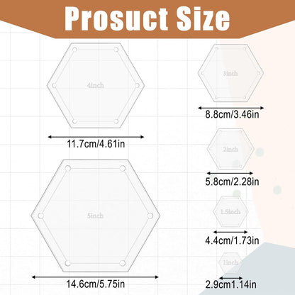6Pcs Hexagon Quilting Templates Acrylic, 1" 1.5" 2" 3" 4" 5" Multiple Sizes Quilting Template for DIY V1258-DP02-B-1022