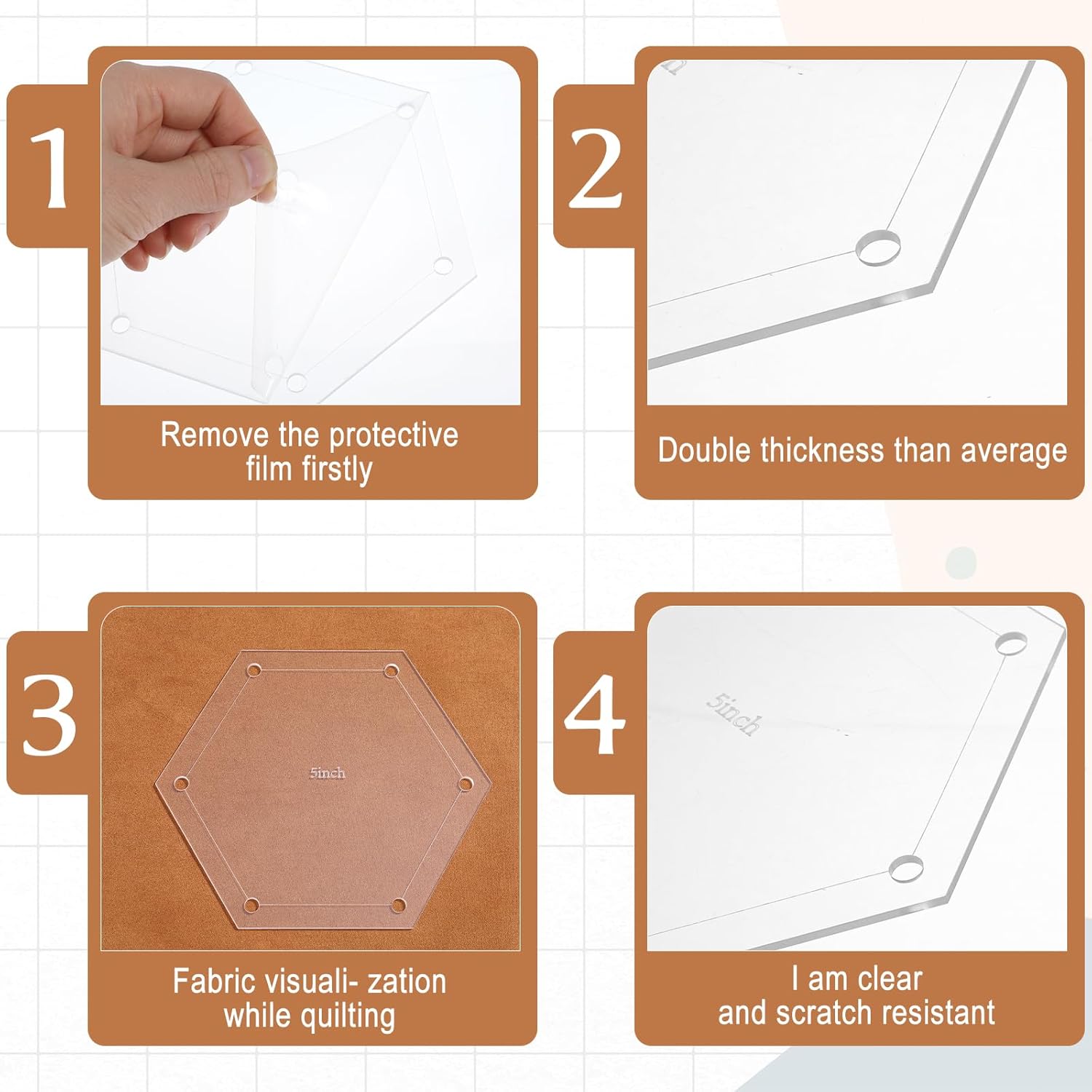 6Pcs Hexagon Quilting Templates Acrylic, 1" 1.5" 2" 3" 4" 5" Multiple Sizes Quilting Template for DIY V1258-DP02-B-1022