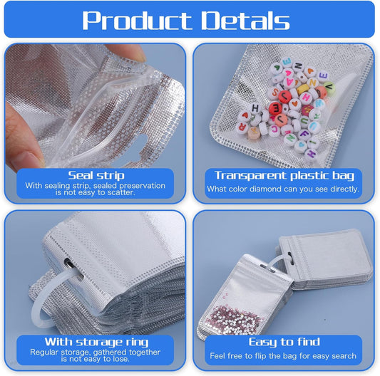 Shimmeroo 100Pcs Diamond Beads Storage Bags, 4.33 x 2.76 Inch Reusable Pouches for DIY Diamond Art Jewelry V1258-DP02-B-1023