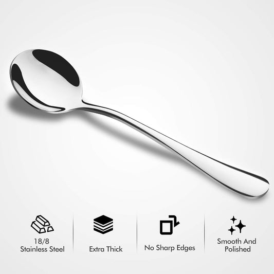 12-Piece Soup Spoons, Round Stainless Steel Bouillon Spoons V1258-DP02-B-103