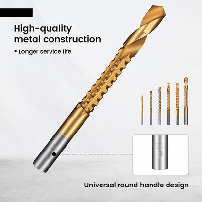 6 Pack Titanium Drill Bit Set, 3-8mm Serrated Side Cutting Drill Bit, Titanium Serrated Cutting Bits, V1258-DP02-B-1032