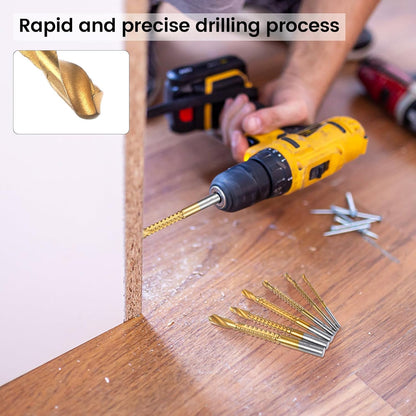 6 Pack Titanium Drill Bit Set, 3-8mm Serrated Side Cutting Drill Bit, Titanium Serrated Cutting Bits, V1258-DP02-B-1032