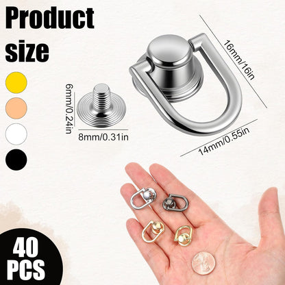 40 Pcs D Rings for Purse, Small Stud Screw Rivets for Leather Crafting, Versatile Purse Rotatable D Ring V1258-DP02-B-1046