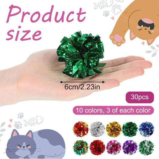 Vin Beauty 30 Pcs Cat Crinkle Balls Toy 2.36 Inch Interactive Crinkle Balls for Cats, Colorful Chew and Chase V1258-DP02-B-1047