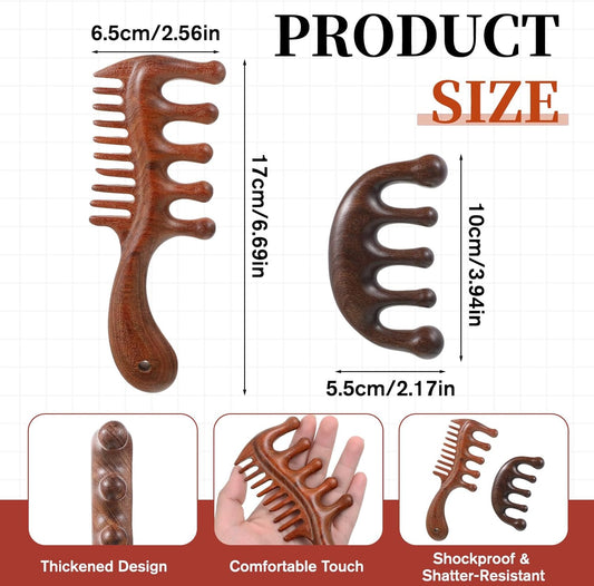 Vin Beauty 2 Pcs Wooden Scalp Massager Comb, Wood Scalp Massager 2 in 1 Wide Fine Tooth with Handle for Hair V1258-DP02-B-1049