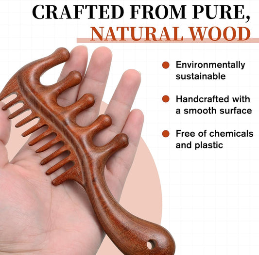 Vin Beauty 2 Pcs Wooden Scalp Massager Comb, Wood Scalp Massager 2 in 1 Wide Fine Tooth with Handle for Hair V1258-DP02-B-1049