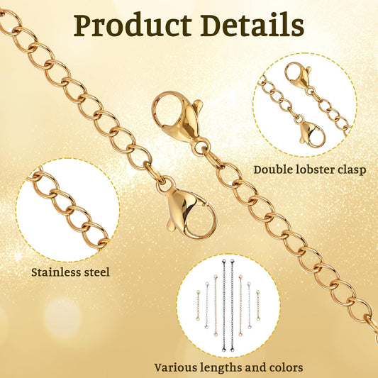 16Pcs Necklace Extenders for Women Necklace Extension Connector Lobster Claw Jewelry Chain Stainless Steel V1258-DP02-B-1050
