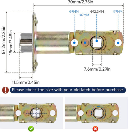 Adjustable Deadlatch 2-3/8''(60mm) or 2-3/4''(70mm), Adjustable Door Latch Entry Door Lock 45 degrees Turning V1258-DP02-B-1055