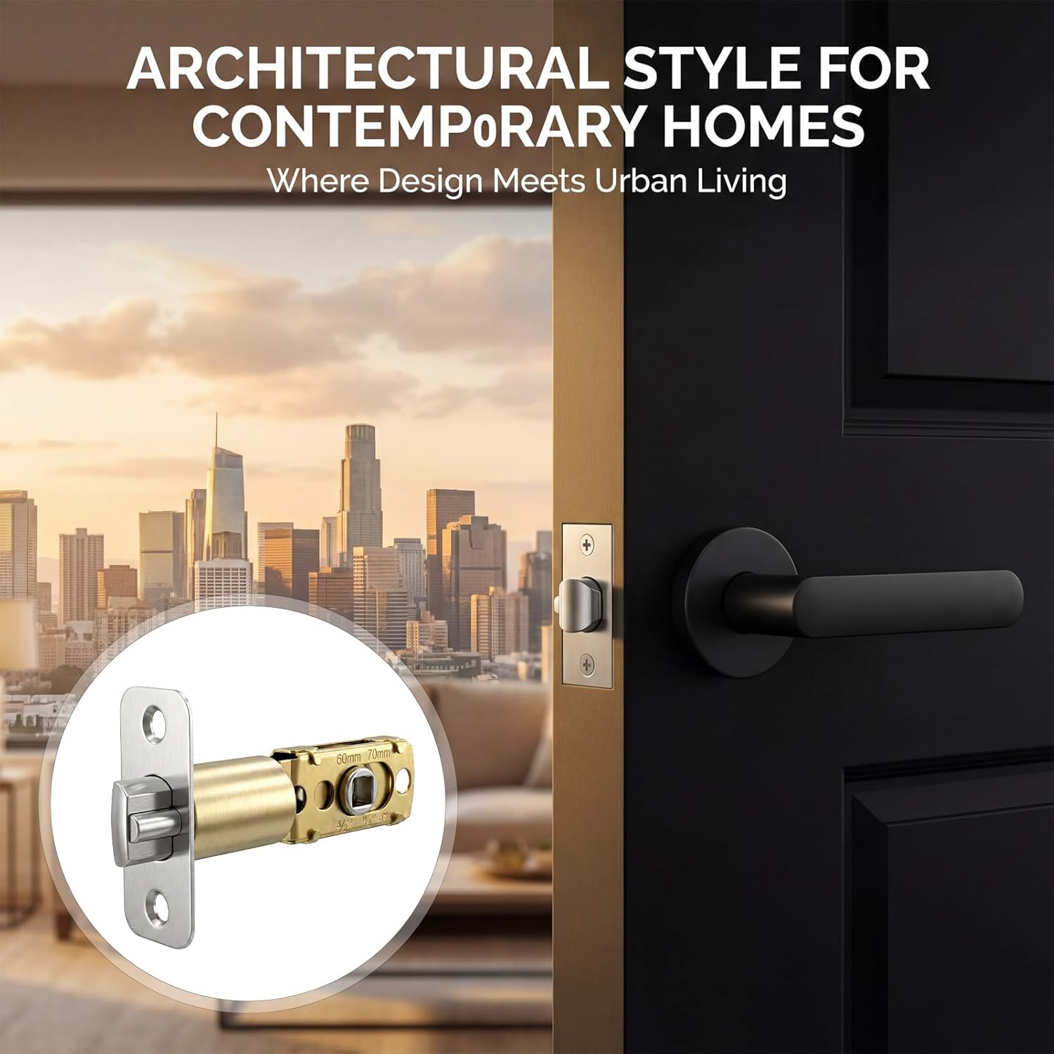 Adjustable Deadlatch 2-3/8''(60mm) or 2-3/4''(70mm), Adjustable Door Latch Entry Door Lock 45 degrees Turning V1258-DP02-B-1055
